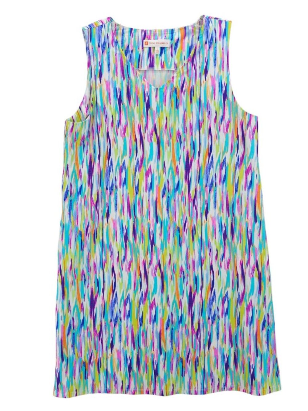 JUDE CONNALY Melody Shift Dress Sleeveless V-Neck Colorful Print Stretch LARGE